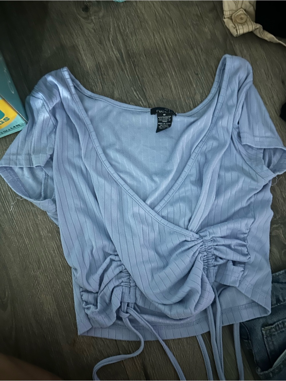Rue21 Light Periwinkle Ribbed Drawstring Wrap Crop Top